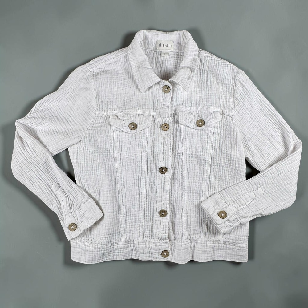 Dash Womens White Cotton Gauze Button Front Long Sleeve Shirt Small RN 131121